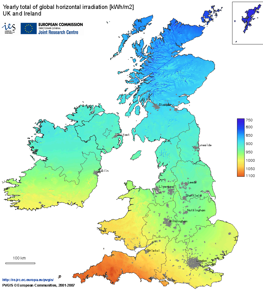 Solar Irradiation Map UK and Ireland